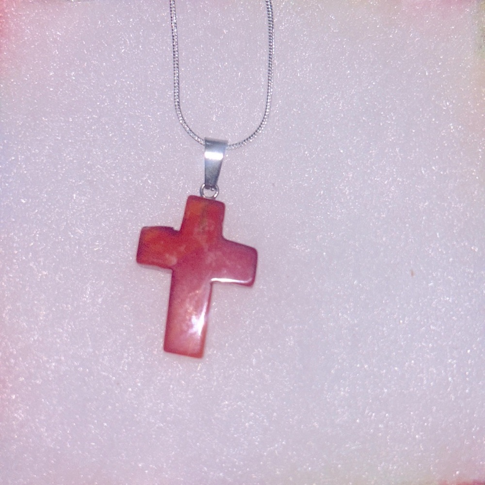 Boho Carnelian Agate Cross Sterling Silver 16” Necklace